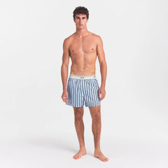 COTTON POPLIN MENS LOGO BAND BOXER | PERIWINKLE STRIPE ON A MODEL FRONT VIEW @ | FOCUS: 0.0, 1.0, 0.9