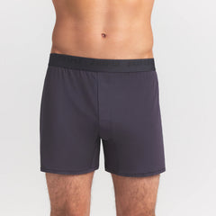 SKIMS STRETCH MENS KNIT BOXER 3-PACK | RAVEN MULTI ON A MODEL FRONT VIEW @ | FOCUS: 0.0, 1.0, 0.9