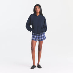 FLANNEL SLEEP CHEEKY BOXER | INDIGO OUTDOOR PLAID ON A MODEL | FOCUS: 0.0, 1.0, 0.9
