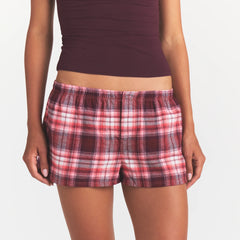 FLANNEL SLEEP CHEEKY BOXER | ULTRA PINK SANGRIA PLAID ON A MODEL | FOCUS: 0.0, 1.0, 0.9