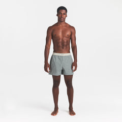COTTON POPLIN MENS LOGO BAND BOXER | SLATE GREY CHECK ON A MODEL FRONT VIEW @ | FOCUS: 0.0, 1.0, 0.9