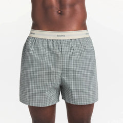 COTTON POPLIN MENS LOGO BAND BOXER | SLATE GREY CHECK ON A MODEL FRONT VIEW @ | FOCUS: 0.0, 1.0, 0.9