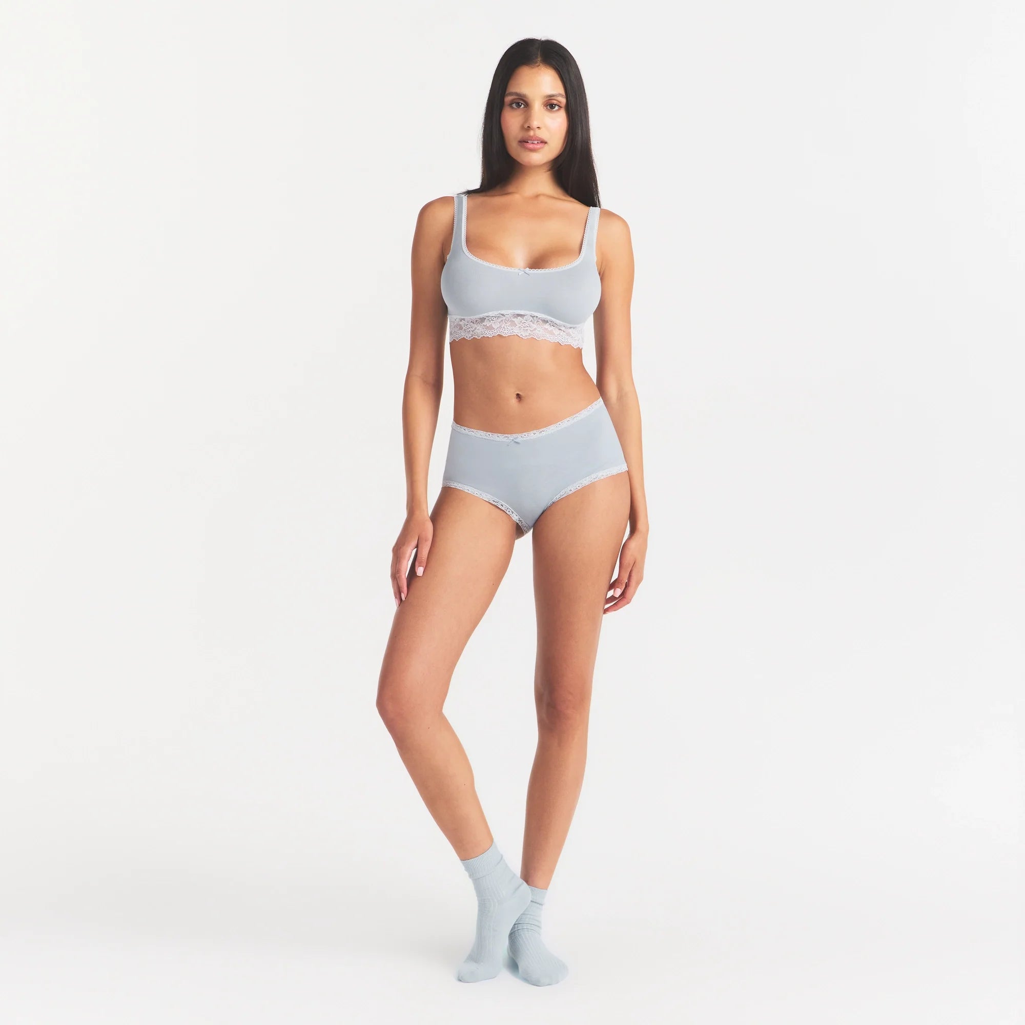 LIGHTWEIGHT COTTON LACE BOY SHORT | AIRSPACE ON A MODEL FRONT VIEW @ | FOCUS: 0.0, 1.0, 0.9