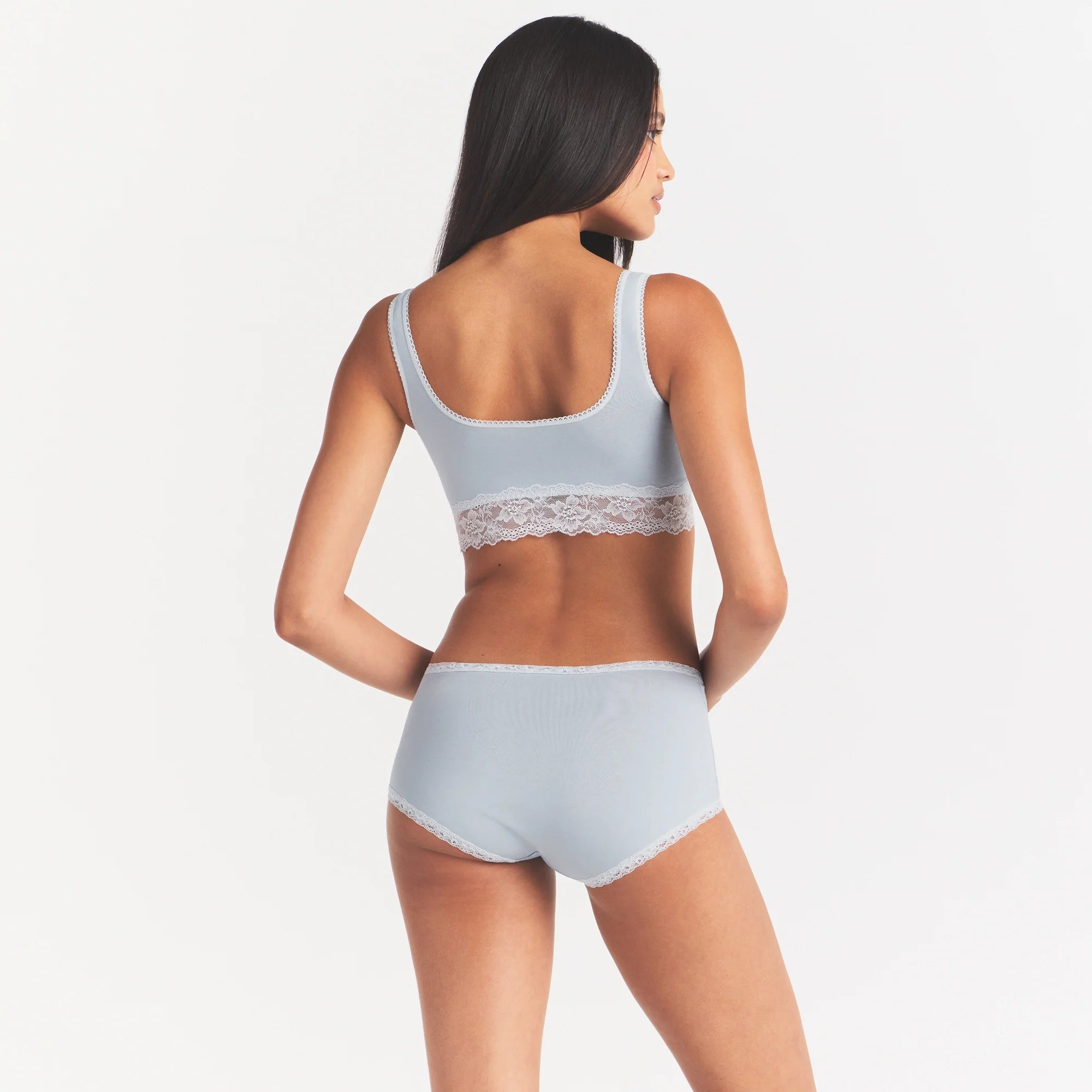 LIGHTWEIGHT COTTON LACE BOY SHORT | AIRSPACE ON A MODEL SIDE VIEW @ | FOCUS: 0.0, 1.0, 0.9