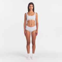 LIGHTWEIGHT COTTON LACE BOY SHORT | AIRSPACE LAGUNA STRIPE ON A MODEL FRONT VIEW @ | FOCUS: 0.0, 1.0, 0.9