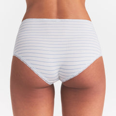 LIGHTWEIGHT COTTON LACE BOY SHORT | AIRSPACE LAGUNA STRIPE ON A MODEL SIDE VIEW @ | FOCUS: 0.0, 1.0, 0.9