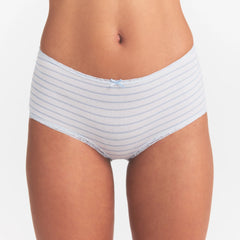 LIGHTWEIGHT COTTON LACE BOY SHORT | AIRSPACE LAGUNA STRIPE ON A MODEL SIDE VIEW @ | FOCUS: 0.0, 1.0, 0.9