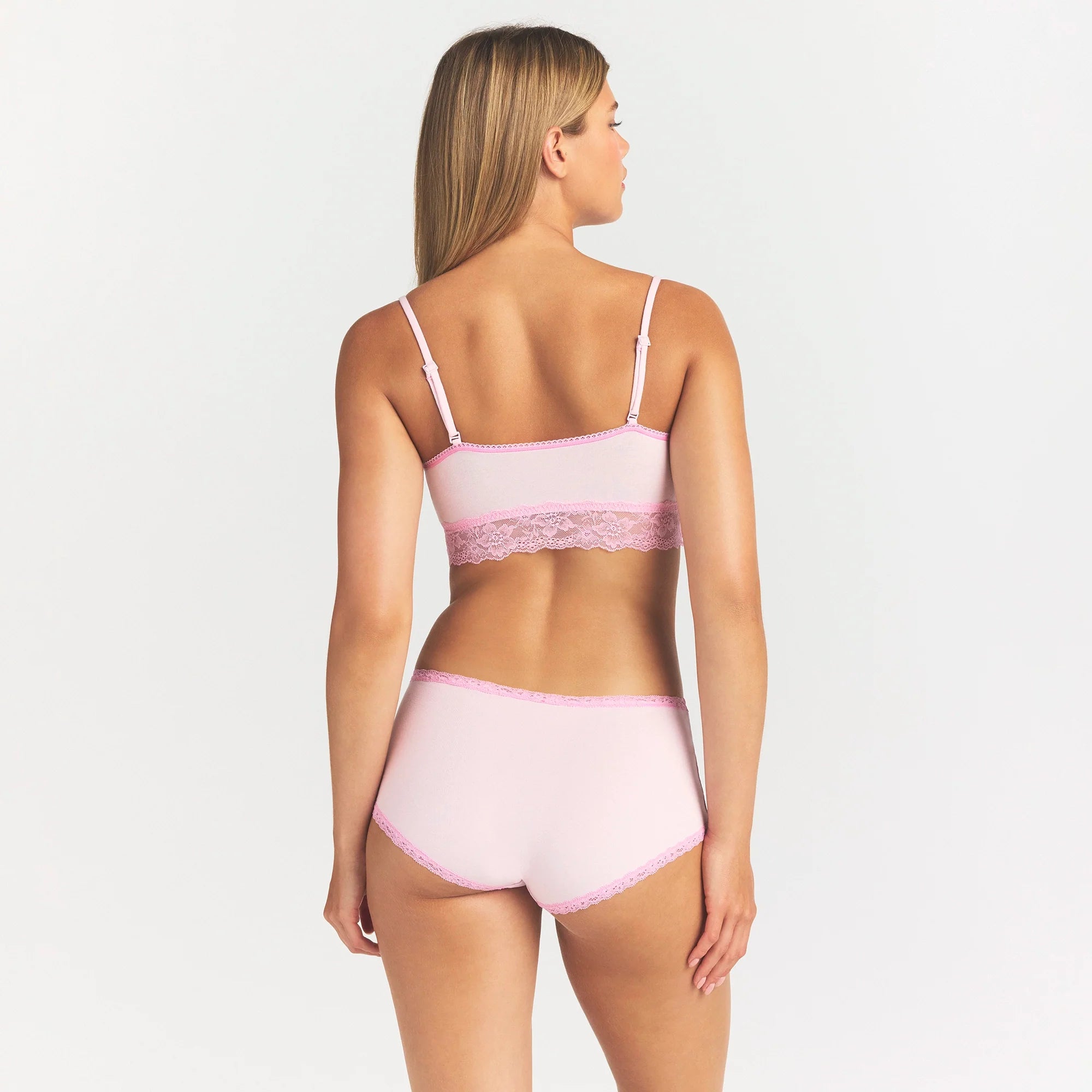 LIGHTWEIGHT COTTON LACE BOY SHORT | CHERRY BLOSSOM ON A MODEL SIDE VIEW @ | FOCUS: 0.0, 1.0, 0.9
