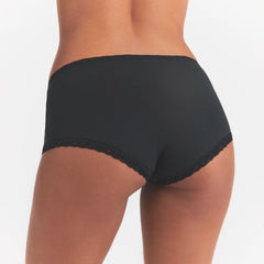 LIGHTWEIGHT COTTON LACE BOY SHORT | SOOT ON A MODEL SIDE VIEW| FOCUS: 0.0, 1.0, 0.9