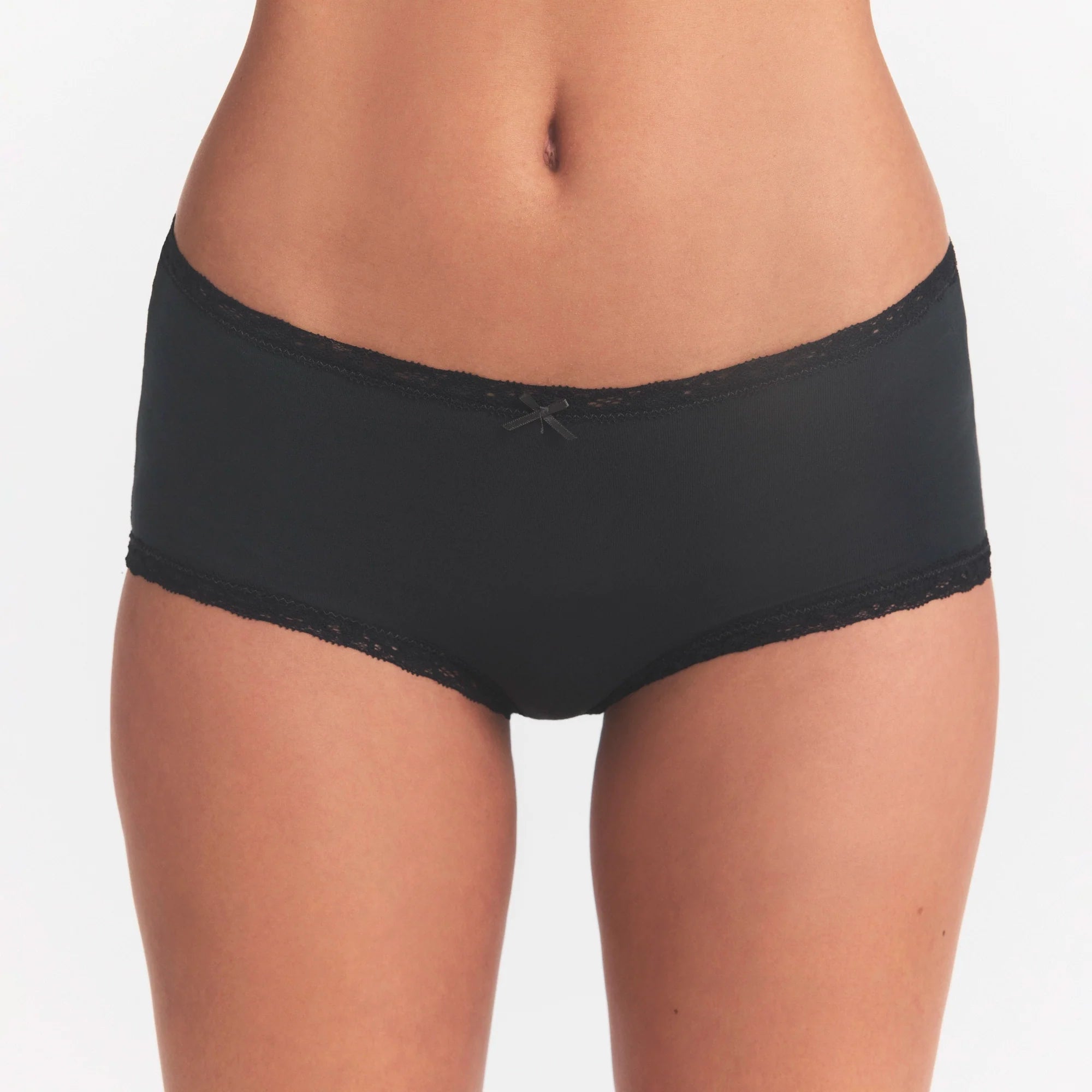LIGHTWEIGHT COTTON LACE BOY SHORT | SOOT ON A MODEL SIDE VIEW| FOCUS: 0.0, 1.0, 0.9
