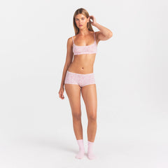 LIGHTWEIGHT COTTON POINTELLE LACE BOY SHORT | BLOOM DAINTY FLORAL ON A MODEL FRONT VIEW @ | FOCUS: 0.0, 1.0, 0.9