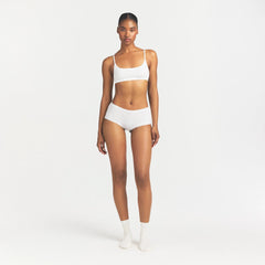 LIGHTWEIGHT COTTON POINTELLE LACE BOY SHORT | SNOW ON A MODEL FRONT VIEW @ | FOCUS: 0.0, 1.0, 0.9