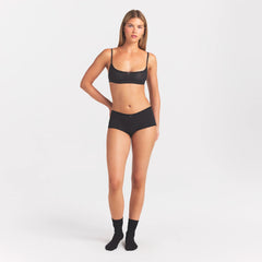 LIGHTWEIGHT COTTON POINTELLE LACE BOY SHORT | SOOT TONAL ON A MODEL FRONT VIEW @ | FOCUS: 0.0, 1.0, 0.9