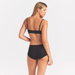 LIGHTWEIGHT COTTON POINTELLE LACE BOY SHORT | SOOT TONAL ON A MODEL SIDE VIEW @ | FOCUS: 0.0, 1.0, 0.9