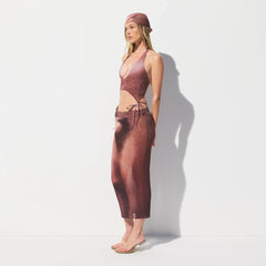 MESH COVER-UPS MIDI SKIRT | HENNA FK BODY PRINT ON A MODEL SIDE VIEW @ | FOCUS: 0.0, 1.0, 0.9 