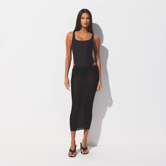 MESH COVER-UPS MIDI SKIRT | ONYX ON A MODEL FRONT VIEW @ | FOCUS: 0.0, 1.0, 0.9 