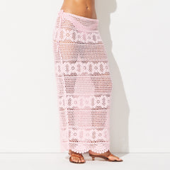 SWIM COVER-UPS CROCHET LONG SKIRT | CHERRY BLOSSOM ON A MODEL SIDE VIEW @ | FOCUS: 0.0, 1.0, 0.9 