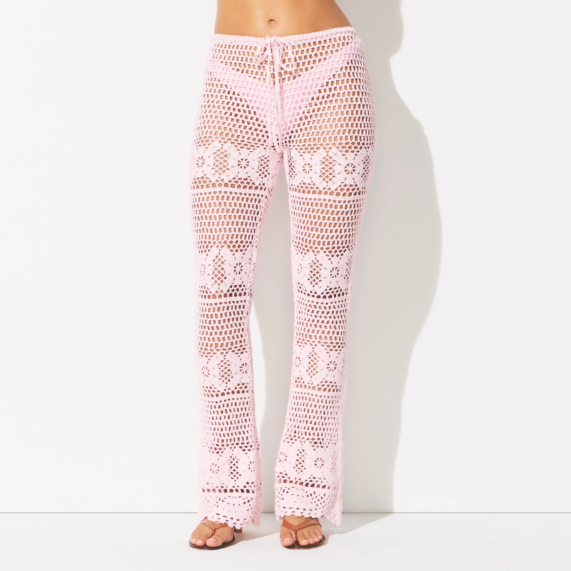 SWIM COVER-UPS CROCHET FLARE PANT | CHERRY BLOSSOM ON A MODEL SIDE VIEW @ | FOCUS: 0.0, 1.0, 0.9 