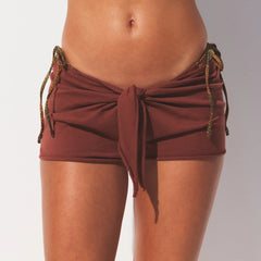 COTTON JERSEY COVER-UPS SHORT | HENNA ON A MODEL SIDE VIEW @ | FOCUS: 0.0, 1.0, 0.9 