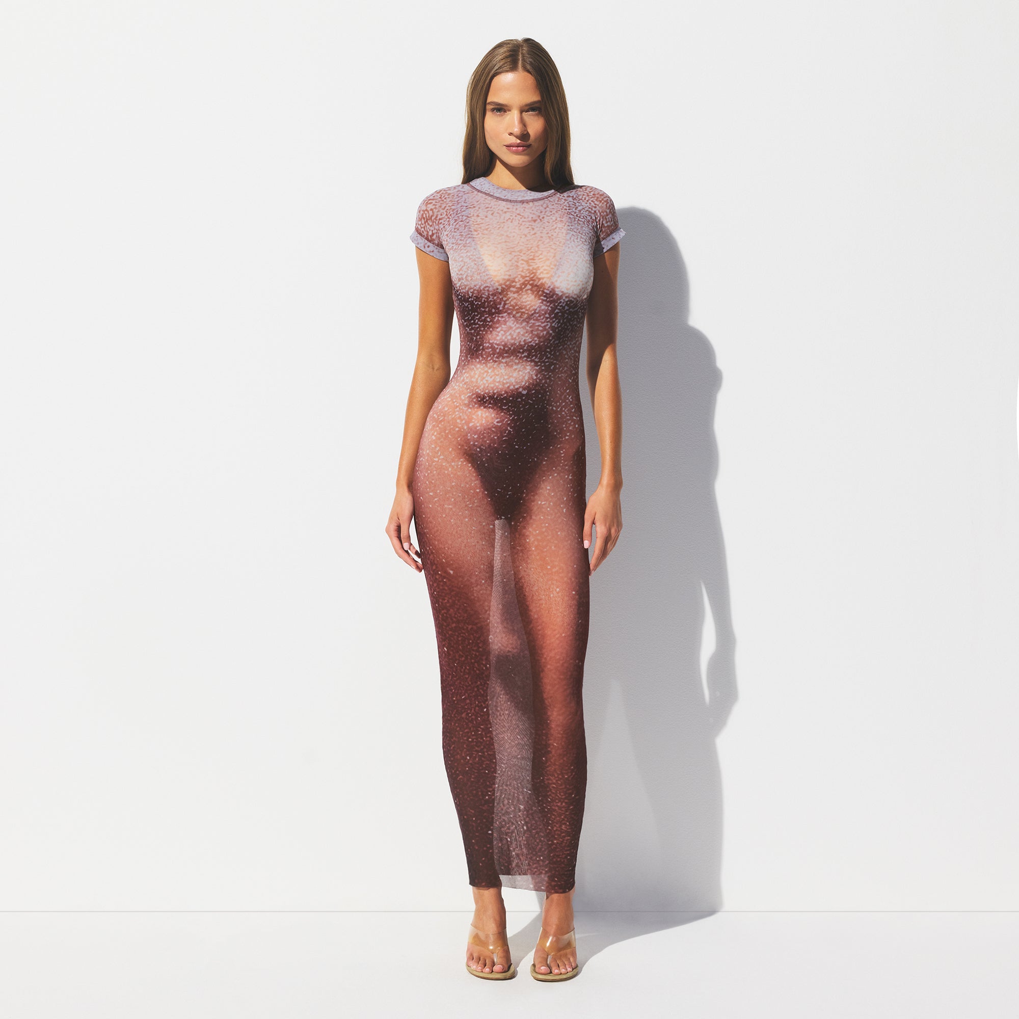 MESH COVER-UPS LONG DRESS | HENNA FK BODY PRINT ON A MODEL FRONT VIEW @ | FOCUS: 0.0, 1.0, 0.9 