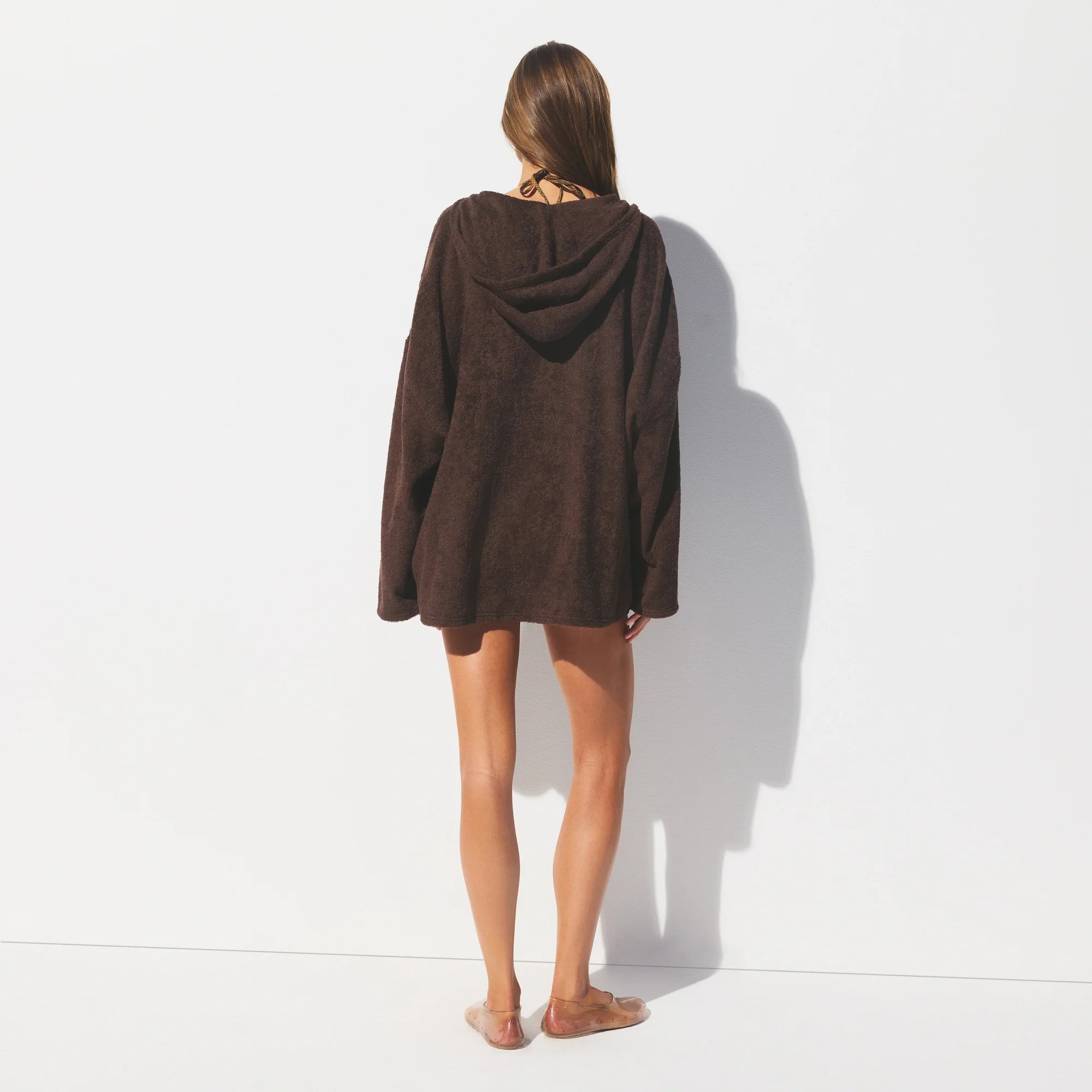 TERRY COVER-UPS OVERSIZED HOODIE | DARK SEPIA ON A MODEL FRONT VIEW @ | FOCUS: 0.0, 1.0, 0.9 