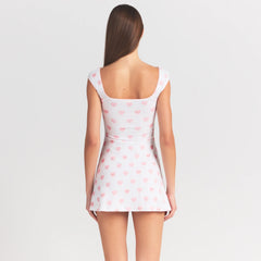LOGO POINTELLE MINI DRESS | SNOW LACE HEARTS ON A MODEL SIDE VIEW @ | FOCUS: 0.0, 1.0, 0.9