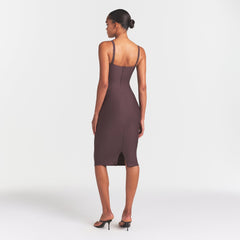 SKIMS BODY MIDI DRESS | RAISIN ON A MODEL FRONT VIEW @