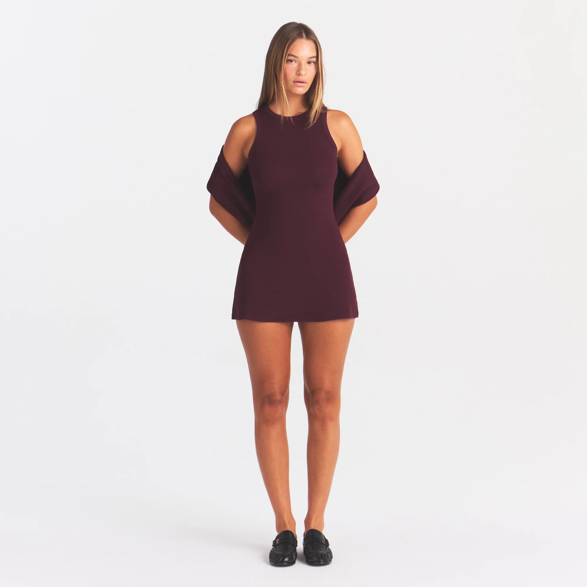 COTTON RIB TANK DRESS | CURRANT ON A MODEL | FOCUS: 0.0, 1.0, 0.9