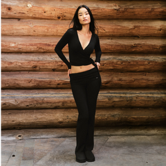 ESSENTIAL KNIT WRAP SWEATER ONYX CAMPAIGN IMAGERY | FOCUS: 0.0, 1.0, 0.9