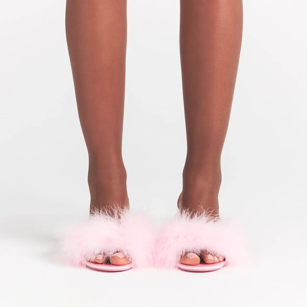 FEATHER KITTEN HEEL | CHERRY BLOSSOM ON A MODEL FRONT VIEW @ | FOCUS: 0.0, 1.0, 0.9
