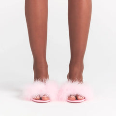 FEATHER KITTEN HEEL | CHERRY BLOSSOM ON A MODEL FRONT VIEW @ | FOCUS: 0.0, 1.0, 0.9
