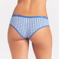 LIGHTWEIGHT COTTON LOGO PICOT HIPSTER | ARCTIC GINGHAM ON A MODEL SIDE VIEW @ | FOCUS: 0.0, 1.0, 0.9