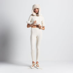 FAUX FUR TRAPPER HAT | EGRET ON A MODEL FRONT VIEW @ | FOCUS: 0.0, 1.0, 0.9