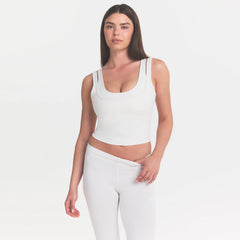 NikeSKIMS MATTE DOUBLE STRAP SCOOP TANK | IVORY ON A MODEL 