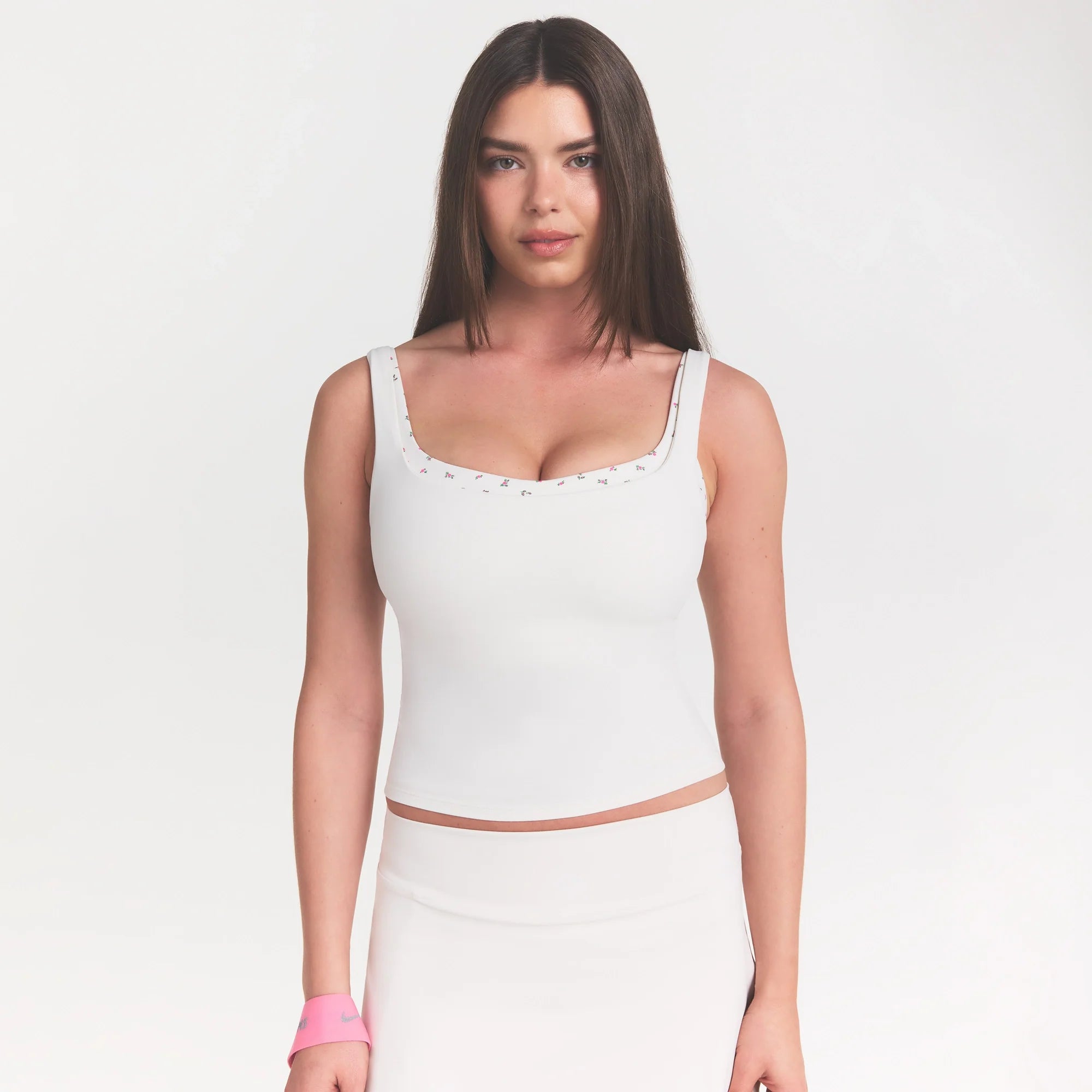 NikeSKIMS MATTE SQUARE NECK TANK | IVORY ON A MODEL 