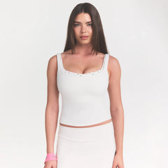 NikeSKIMS MATTE SQUARE NECK TANK | IVORY ON A MODEL 