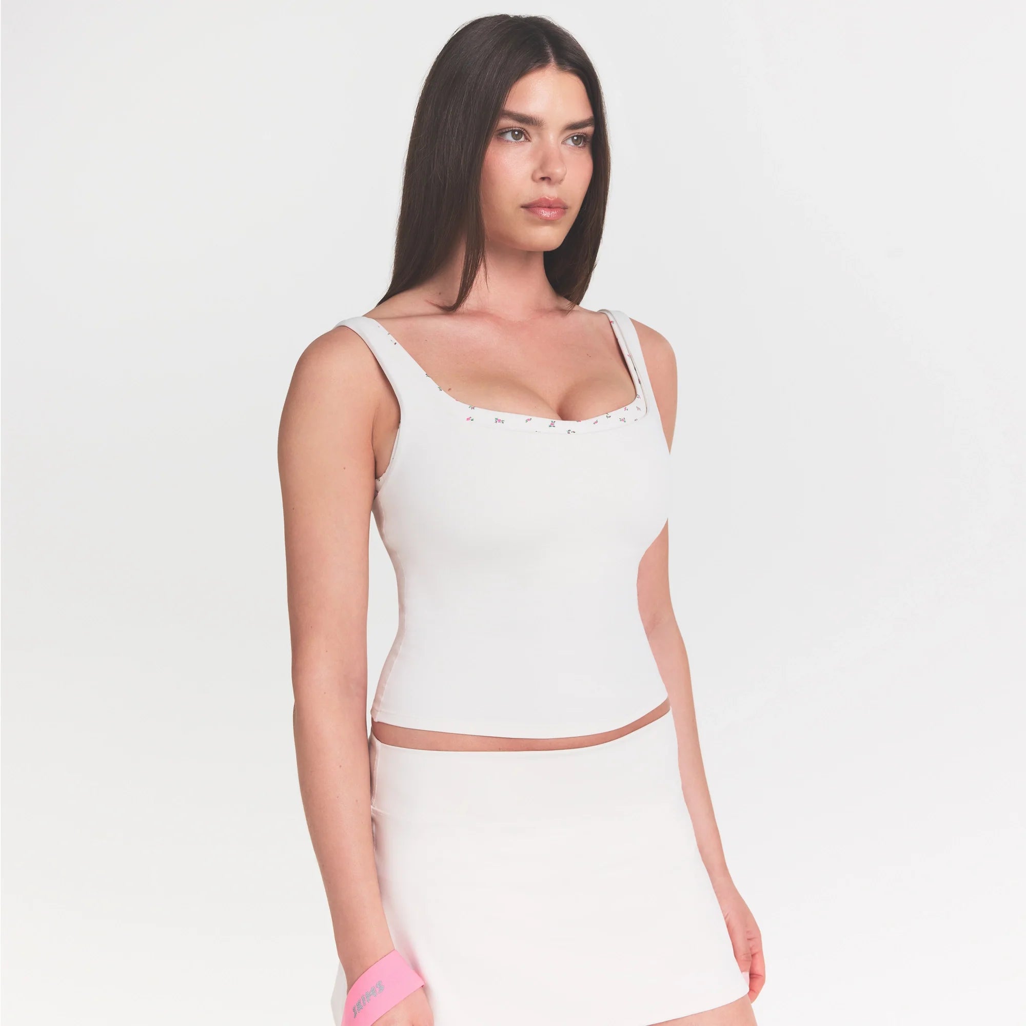 NikeSKIMS MATTE SQUARE NECK TANK | IVORY ON A MODEL 