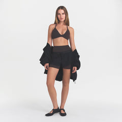 NikeSKIMS STUDIO STRETCH T-BACK TRIANGLE BRA | DARK ROASTON A MODEL FRONT @ | FOCUS: 0.0, 1.0, 0.9