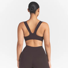 NikeSKIMS STUDIO STRETCH SQUARE NECK RACER BRA | DARK ROASTON A MODEL FRONT 