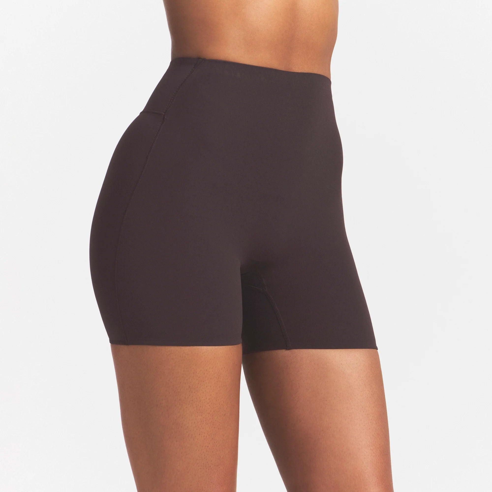 NikeSKIMS STUDIO STRETCH 5" BIKER SHORT | DARK ROASTON A MODEL FRONT 