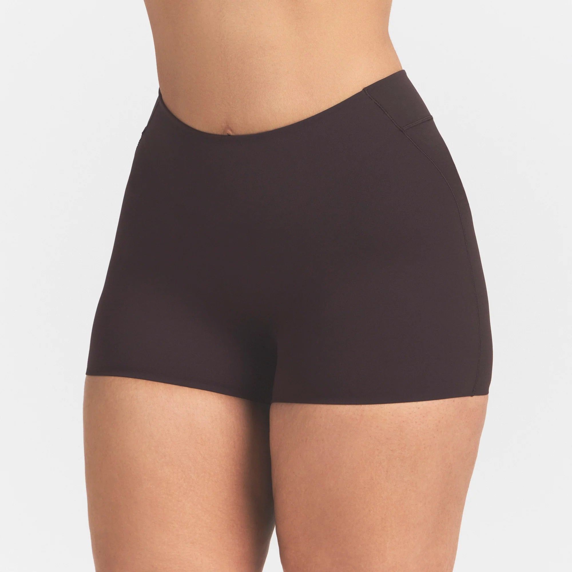 NikeSKIMS STUDIO STRETCH DIP FRONT 2" SHORT | DARK ROASTON A MODEL FRONT 
