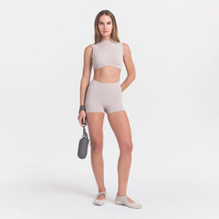NikeSKIMS STUDIO STRETCH DIP FRONT 2" SHORT | LINENON A MODEL FRONT 