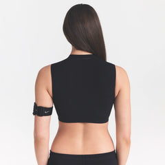 NikeSKIMS STUDIO STRETCH MOCK NECK BRA | OBSIDIANON A MODEL FRONT 