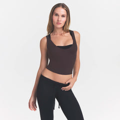 NikeSKIMS STUDIO STRETCH PLUNGE TANK | DARK ROASTON A MODEL FRONT 