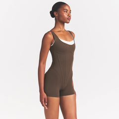 NikeSKIMS MATTE CORSET 2" ONE PIECE | DARK SEPIA ON A MODEL 