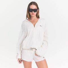 NikeSKIMS STRETCH NYLON OVERSIZED JACKET | IVORY ON A MODEL VIEW