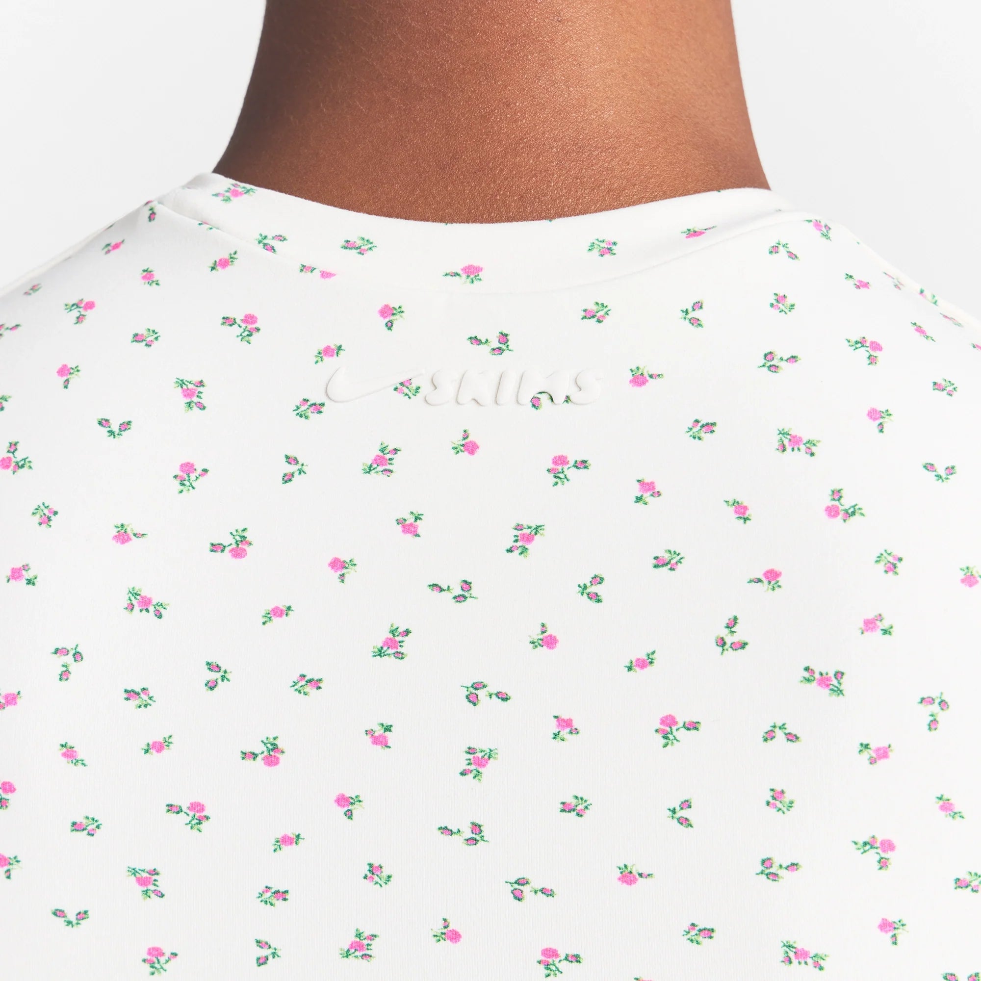 NikeSKIMS MATTE PADDED BABY TEE | DITSY FLORAL PRINT ON A MODEL 