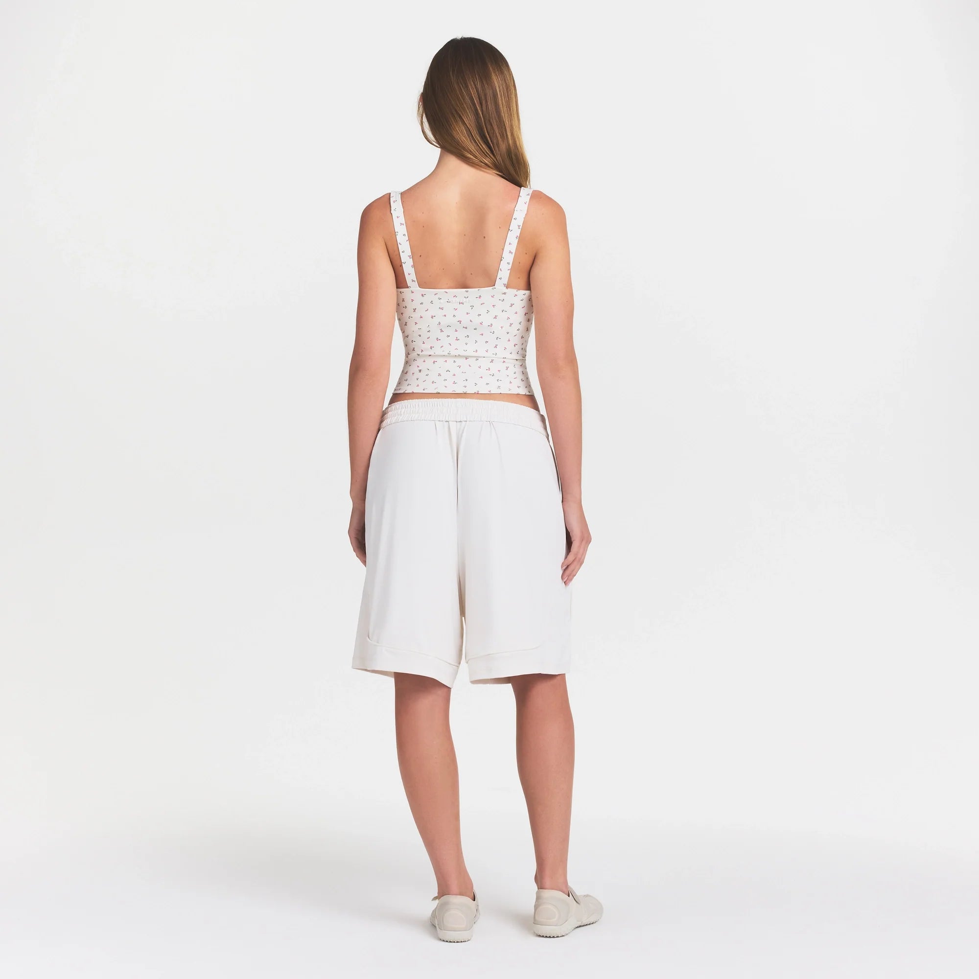 NikeSKIMS MATTE SQUARE NECK TANK | DITSY FLORAL PRINT ON A MODEL 