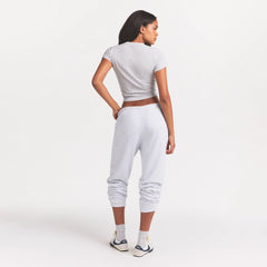 COTTON FLEECE CLASSIC JOGGER | LIGHT HEATHER GREY ON A MODEL BACK VIEW @ | FOCUS: 0.0, 1.0, 0.9