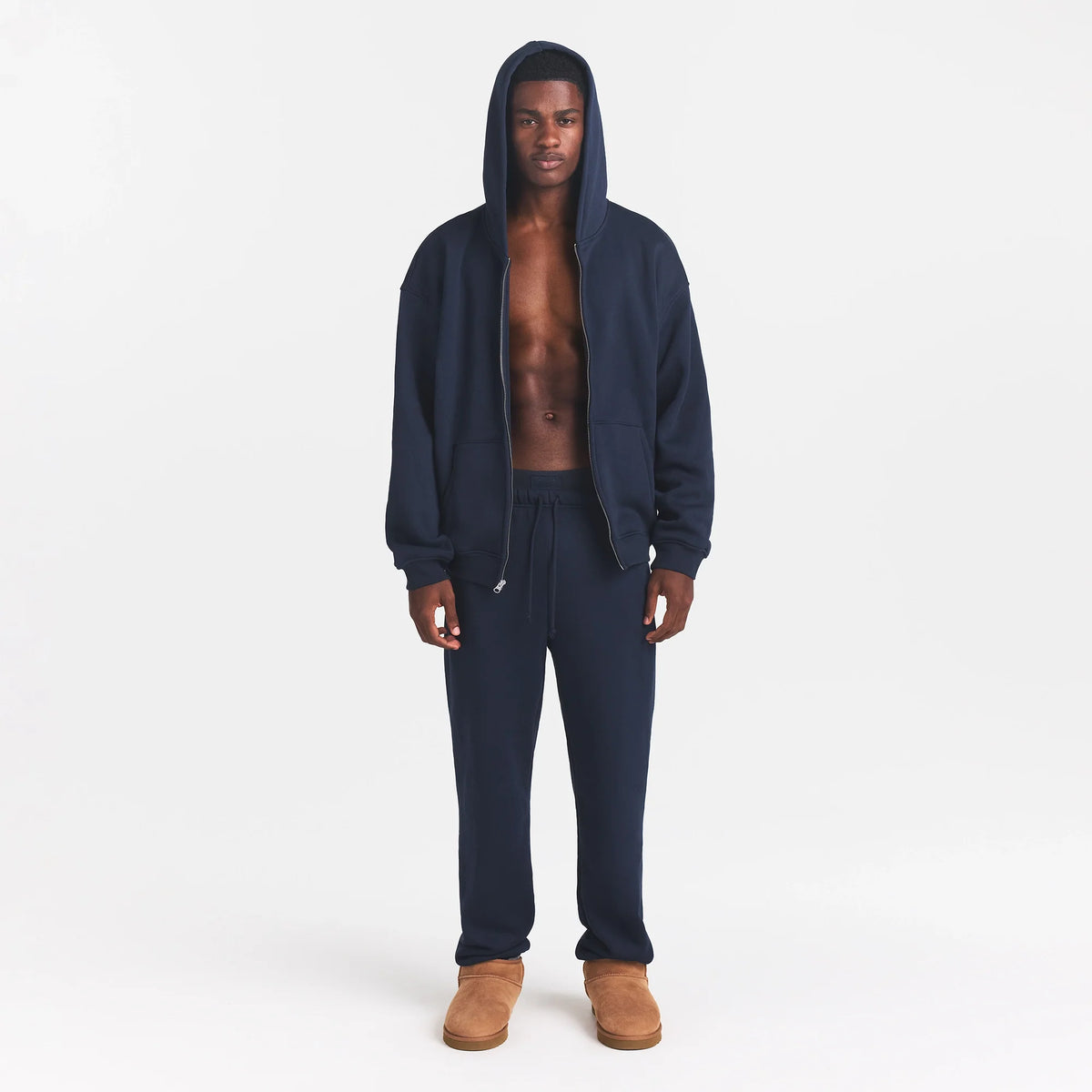 FLEECE LOUNGE MENS RELAXED JOGGER | NAVY ON A MODEL FRONT VIEW | FOCUS: 0.0, 1.0, 0.9